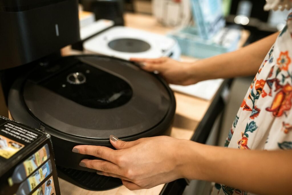 A shopper comparing appliances for energy efficiency