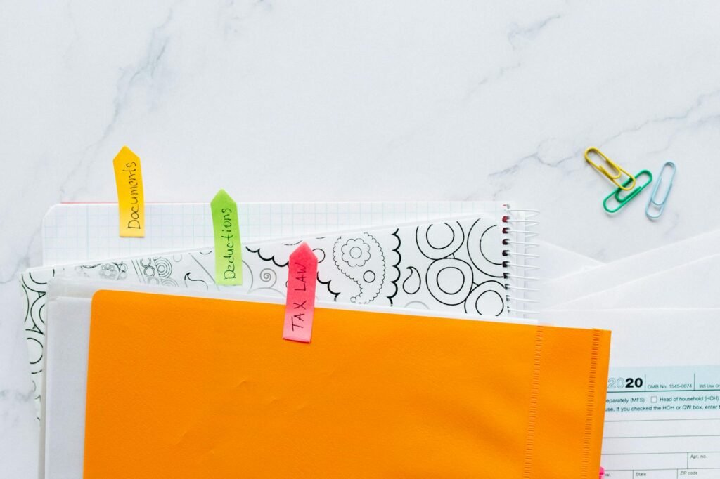 Organized folders for keeping financial records and receipts