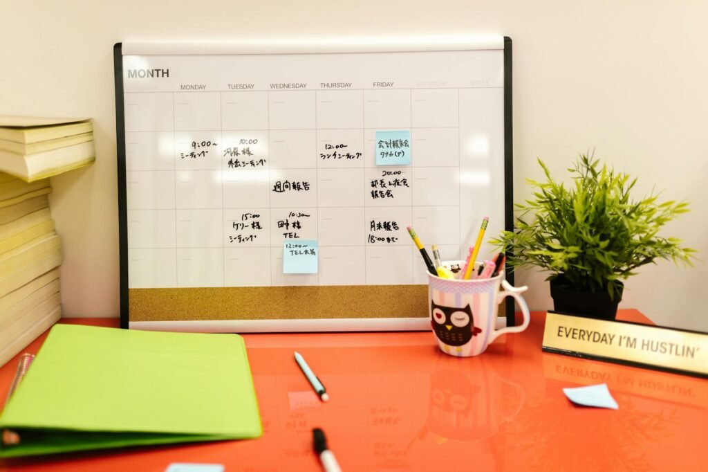Calendar and sticky notes for planning bill due dates