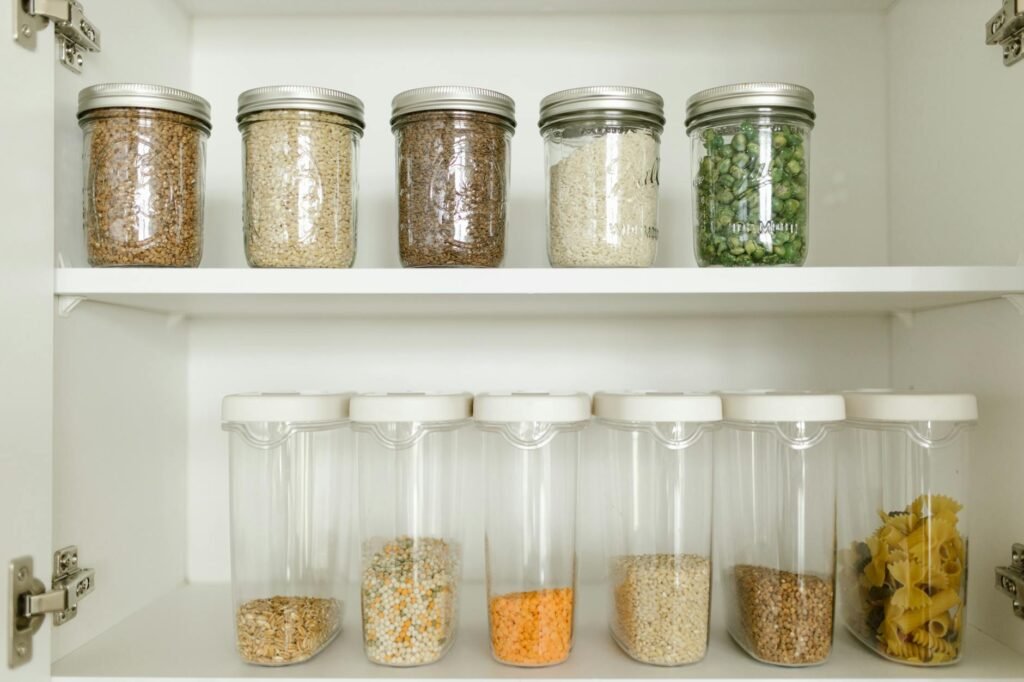 Organized pantry with staple foods